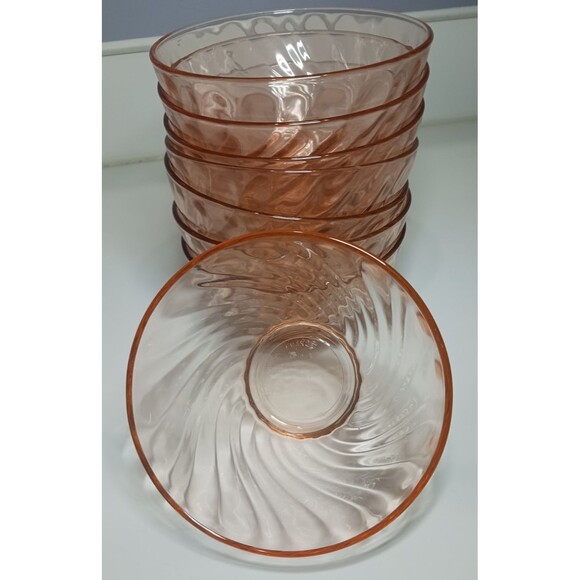 Arcoroc France Rosaline Set of 8 Pink Swirl Glass Dessert Bowls 4.75 In. Vintage - Picture 6 of 6
